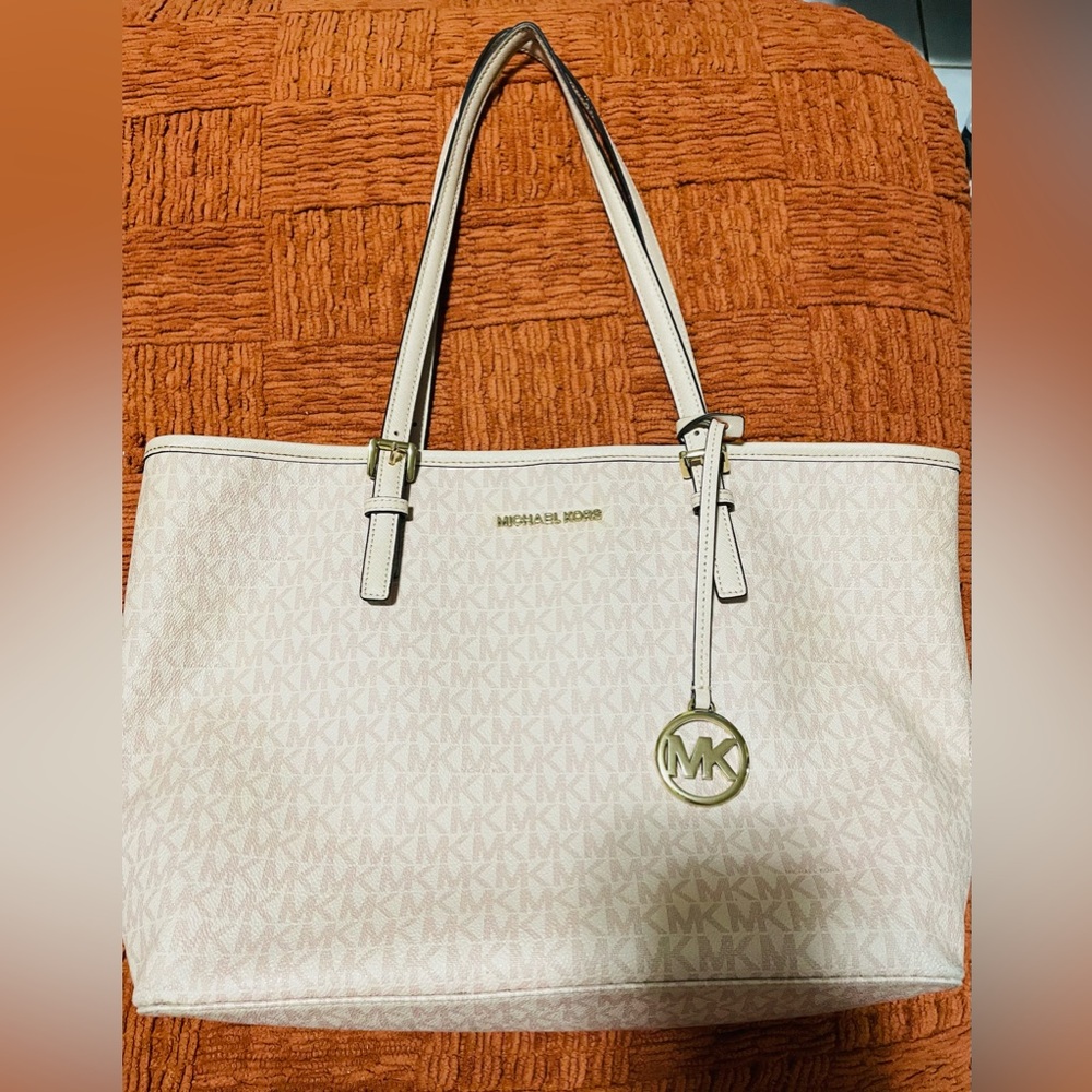 Michael Kors Cream Tote with Gold Accents